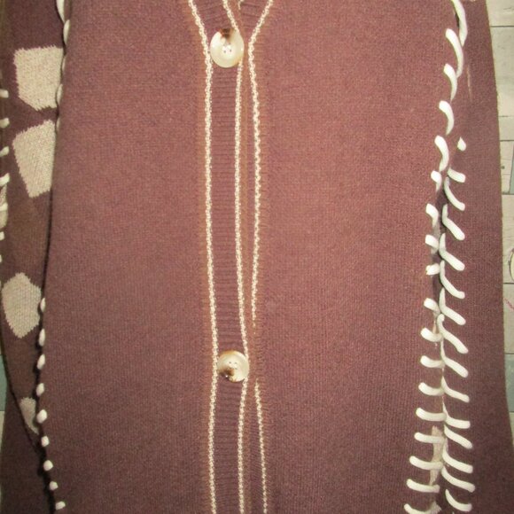 Brown and Cream Cardigan Sweater - Picture 4 of 8